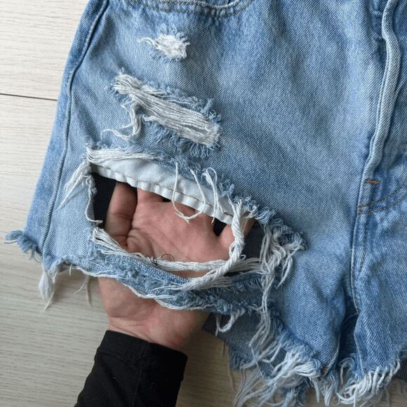 Levi's Premium 501 Button Fly W29 Light Blue Women Jean Shorts Frayed Distressed - Picture 5 of 9